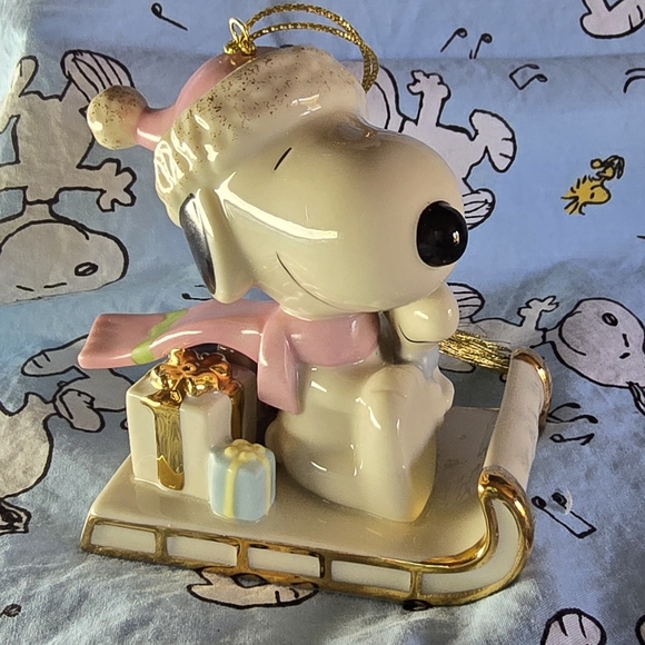 Lenox Snoopy Holiday Cheer Ornament - White, Pink, Gold - Picture 2 of 9